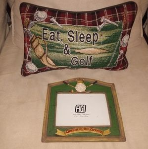 Vintage Golf Pillow and Photo Frame Set